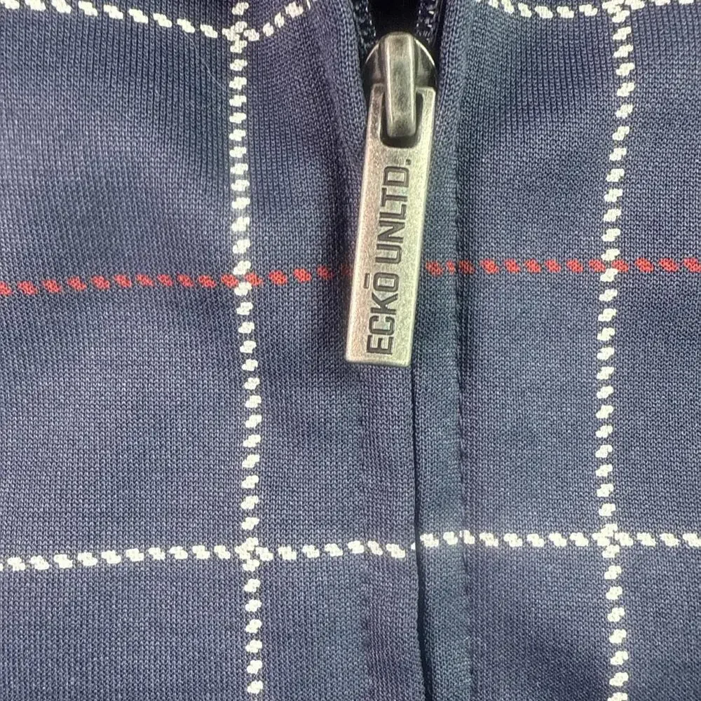 Ecko Unltd Track Jacket Mens XL Blue Plaid Full Zip Embroidered Hip Hop Y2K